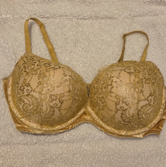 Victoria's Secret: Push-Up Floral Lace Yellow With Metallic Gold Bra. Sz 40DD. - Picture 2 of 16